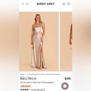 Birdy Grey Kira Dress in Shiny Satin Neutral Champagne